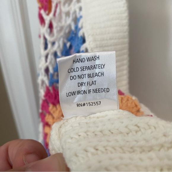 White Knit cropped Top with Multicolor Crochet Sleeves - Picture 9 of 9